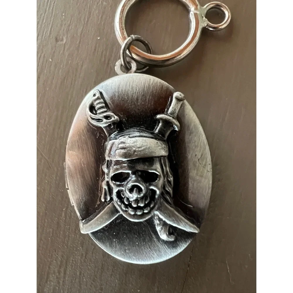 Disney Pirates of the Caribbean Locket Keychain Jack Sparrow Skull Silver Tone